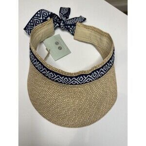 NWT Sea & Grass Women's Paper Straw Hat Visor Blue Ribbon Tie Closure NEW